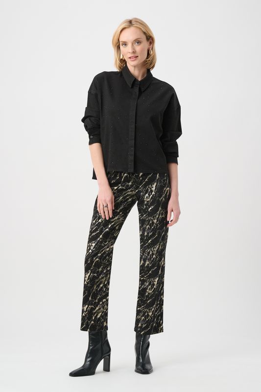 Featherweave Denim Cropped Blouse w/Rhinestones