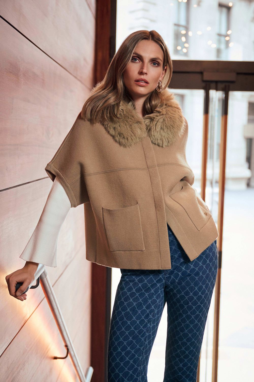 Sweater Jacket w/Detachable Faux Fur Collar