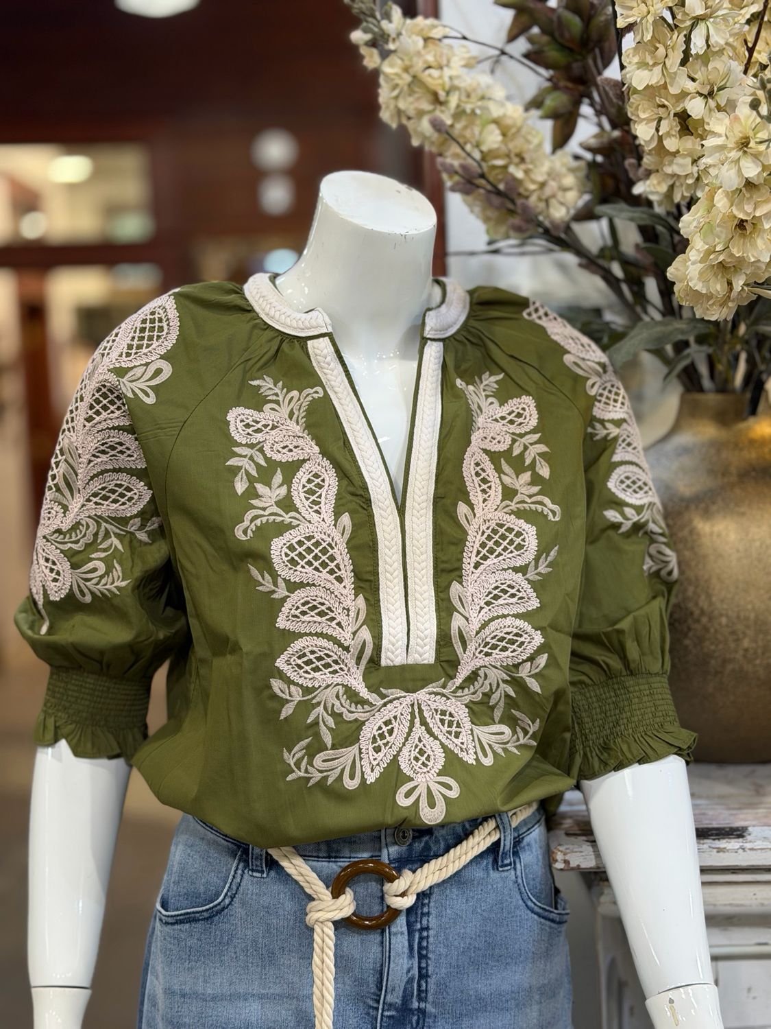 Olive Embroidered Shirt