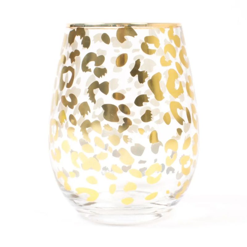 Gold Leopard Stemless Wine Glass