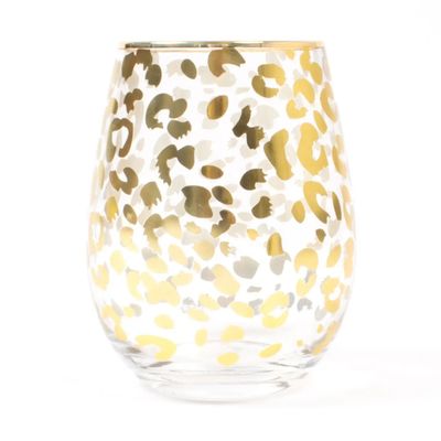 Gold Leopard Stemless Wine Glass