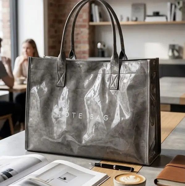 Gray Large-Vinyl Tote Bag