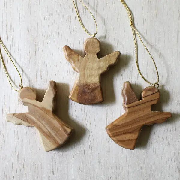 Olive Wood Angel Ornaments