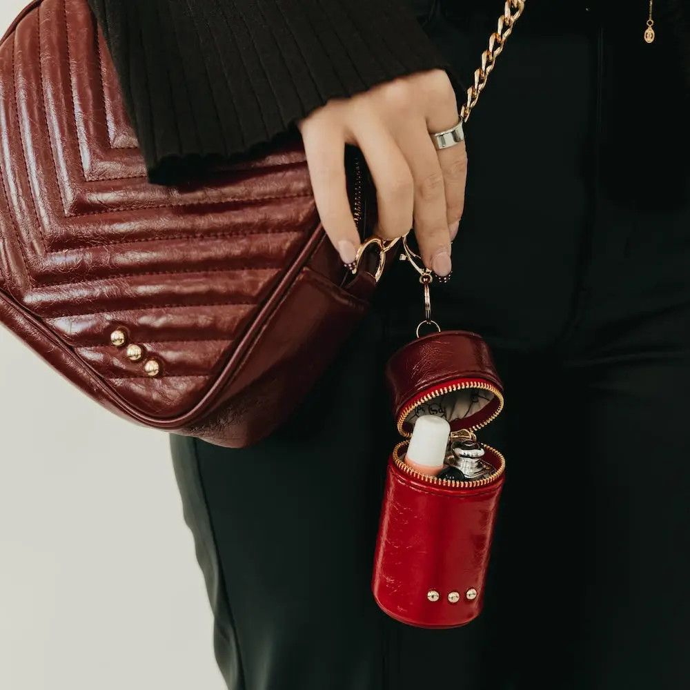 Lipstick Case Bag Charm-Burgundy