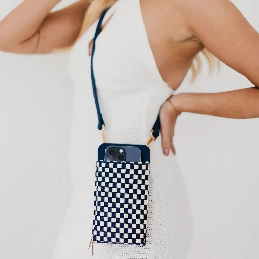 Woven Phone Bag-Checkered Navy