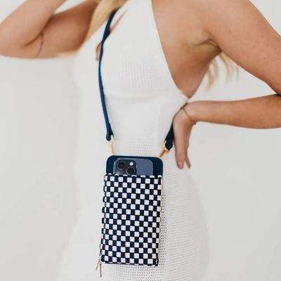 Woven Phone Bag-Checkered Navy