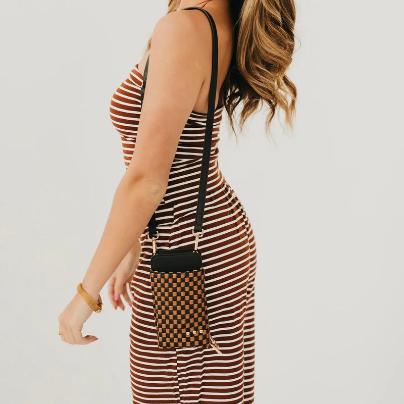 Woven Phone Bag-Checkered Coffee