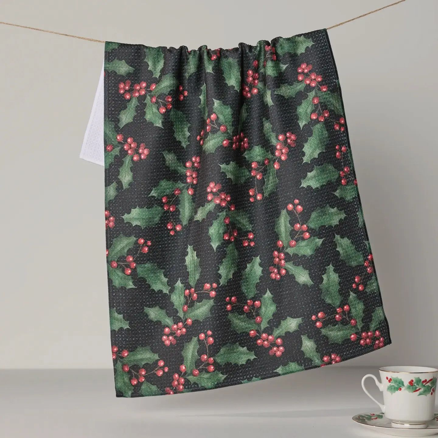 Holly Night Tea Towel