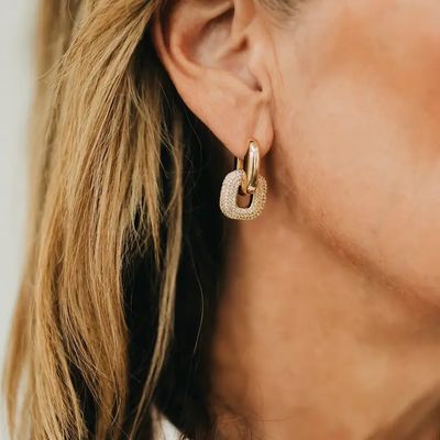 Drop Diamond Square Huggie Hoops