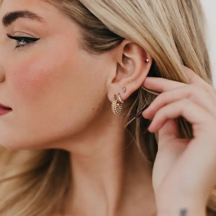 Hailey Huggie Pearl Earrings