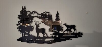 Deer and Cabin Silhouette