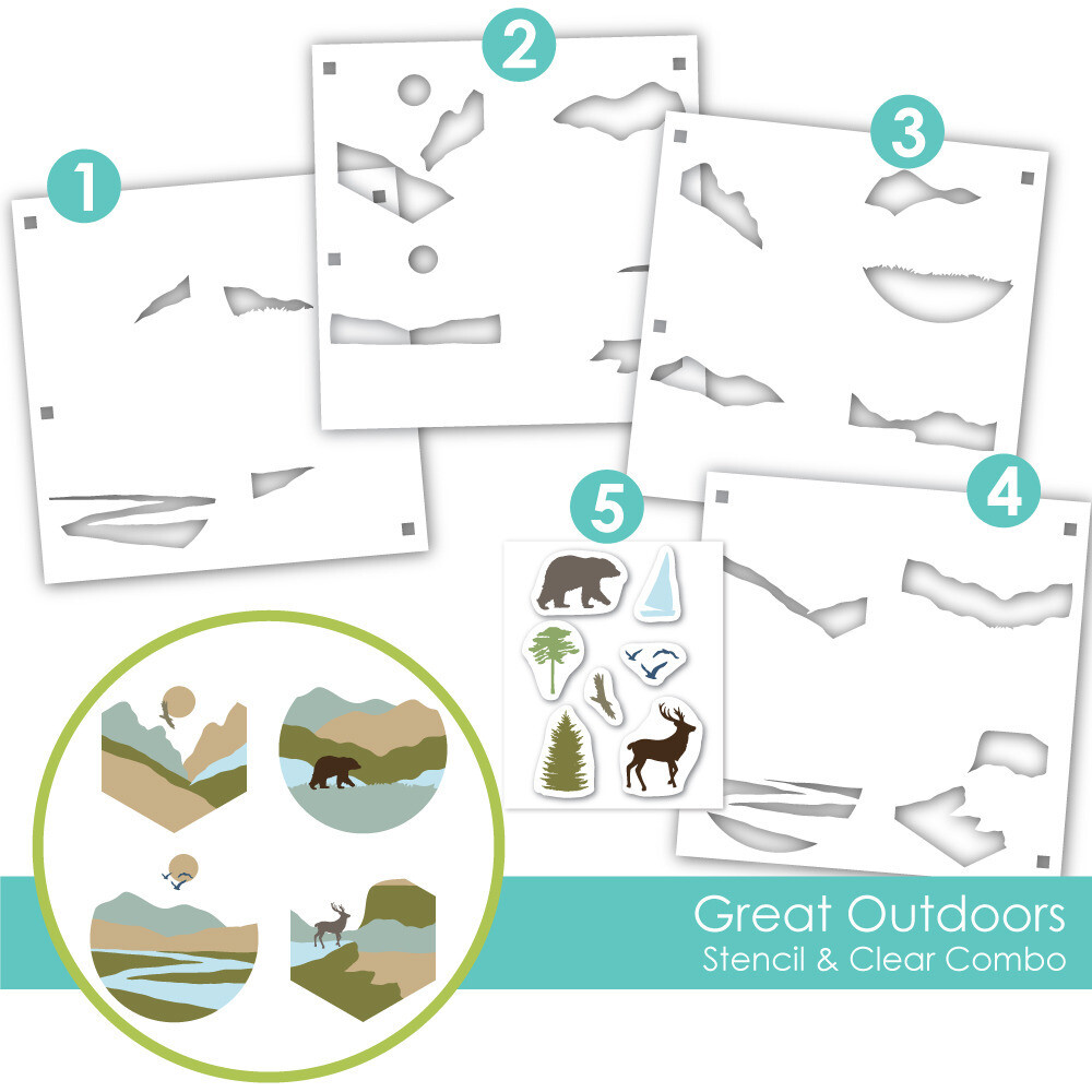 Great Outdoors - Layering Stencil &amp; Clear Stamp Combo