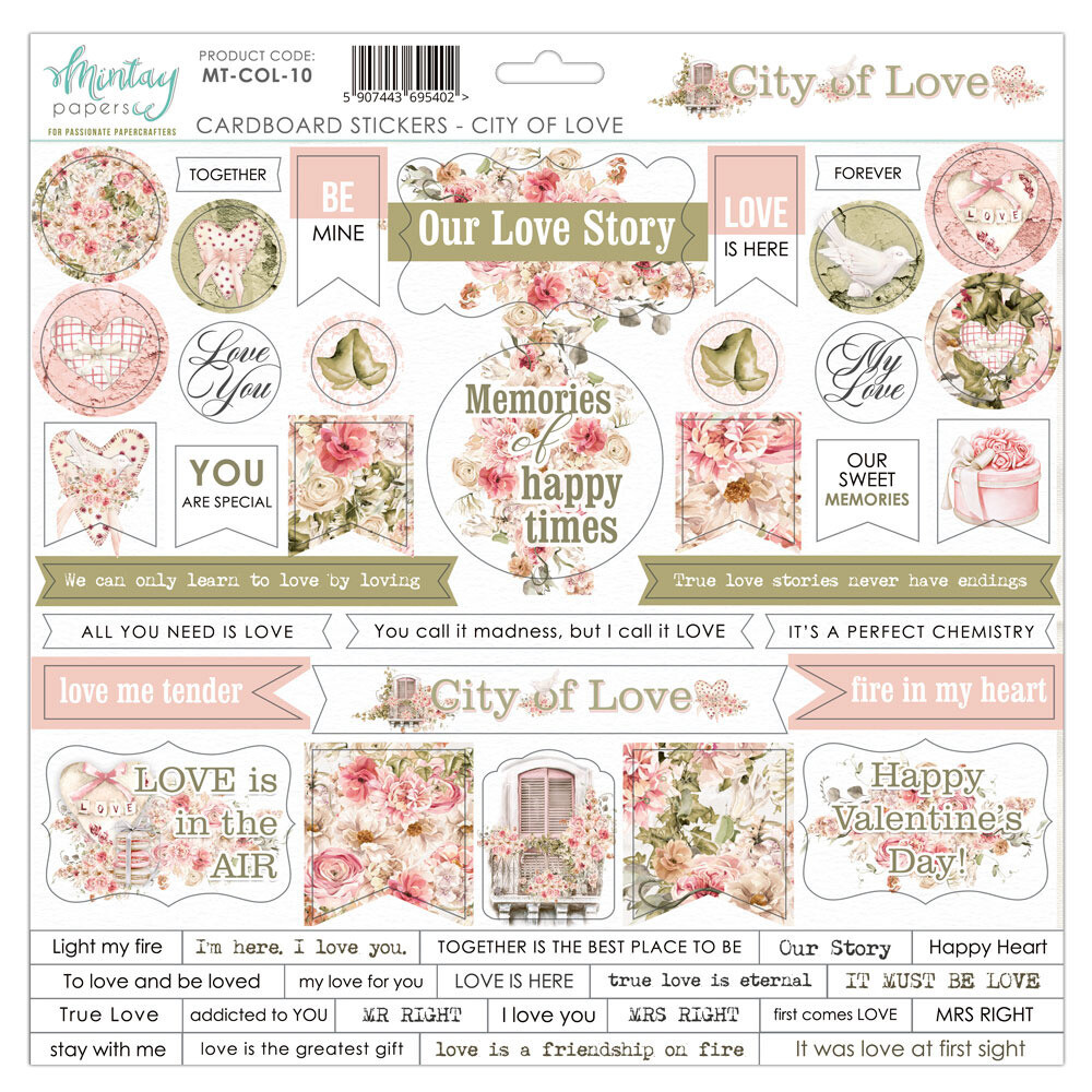 12x12 Chipboard Stickers - City of Love Collection