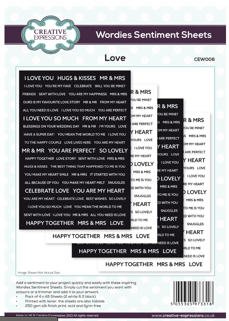 Love - Wordies Sentiment Sheets
