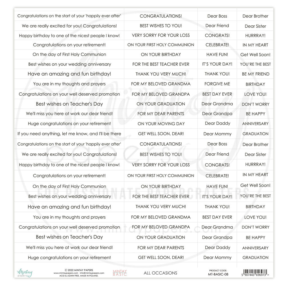 12x12 Single-Sided Paper - Words - All Occasions
