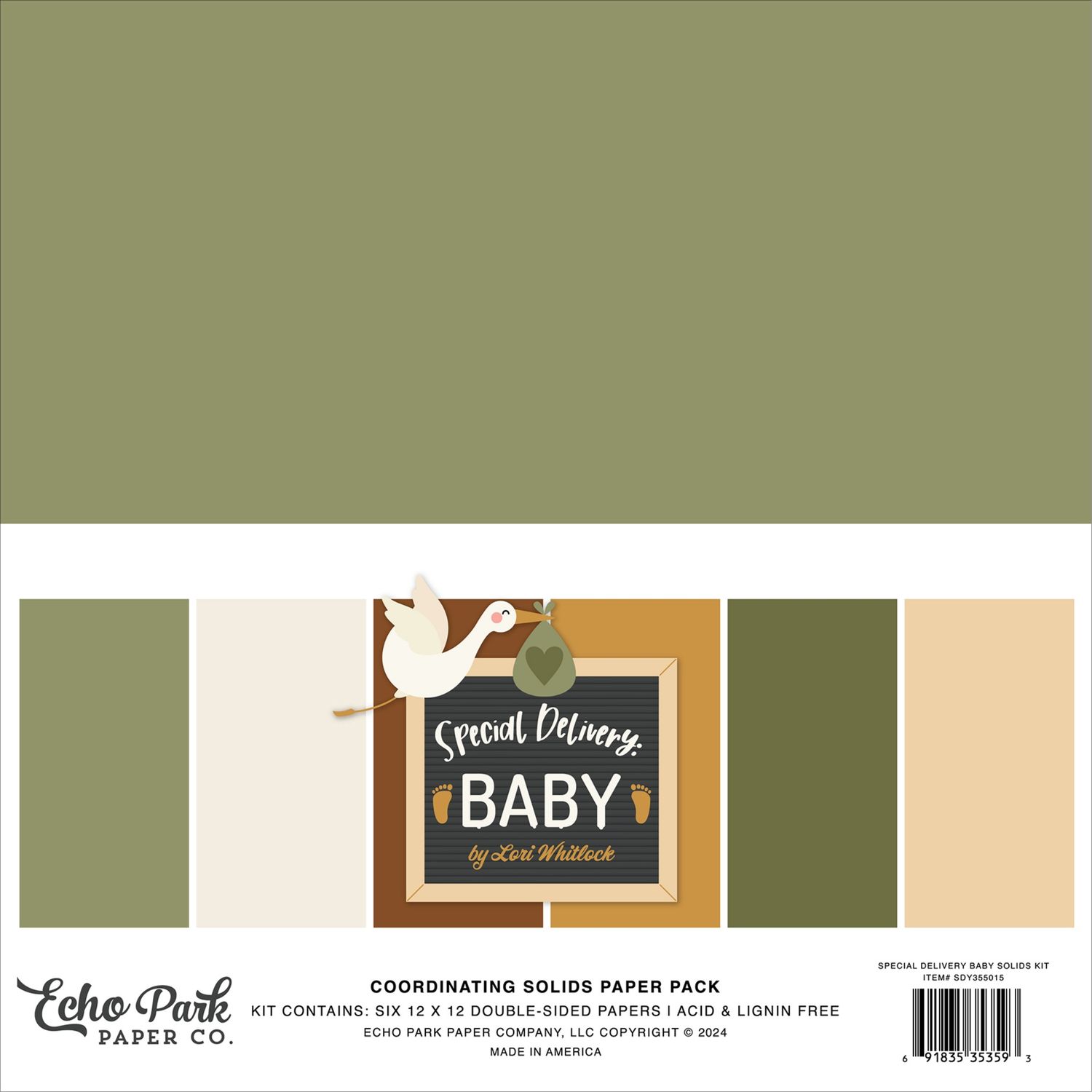 12x12 Coordinating Solids Paper Pack - Special Delivery Baby Collection
