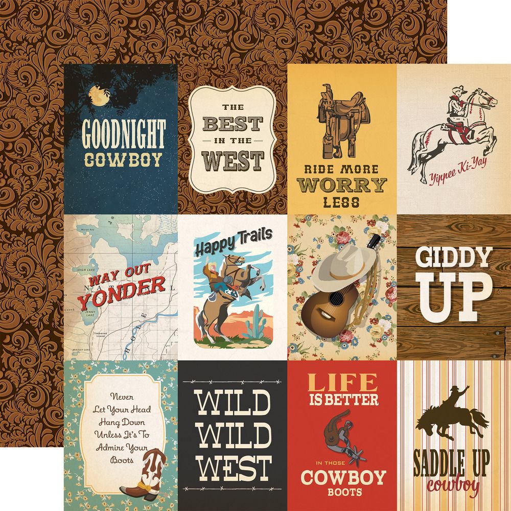 12x12 Double-sided Paper - 3x4 Journaling Cards - Cowboys Collection