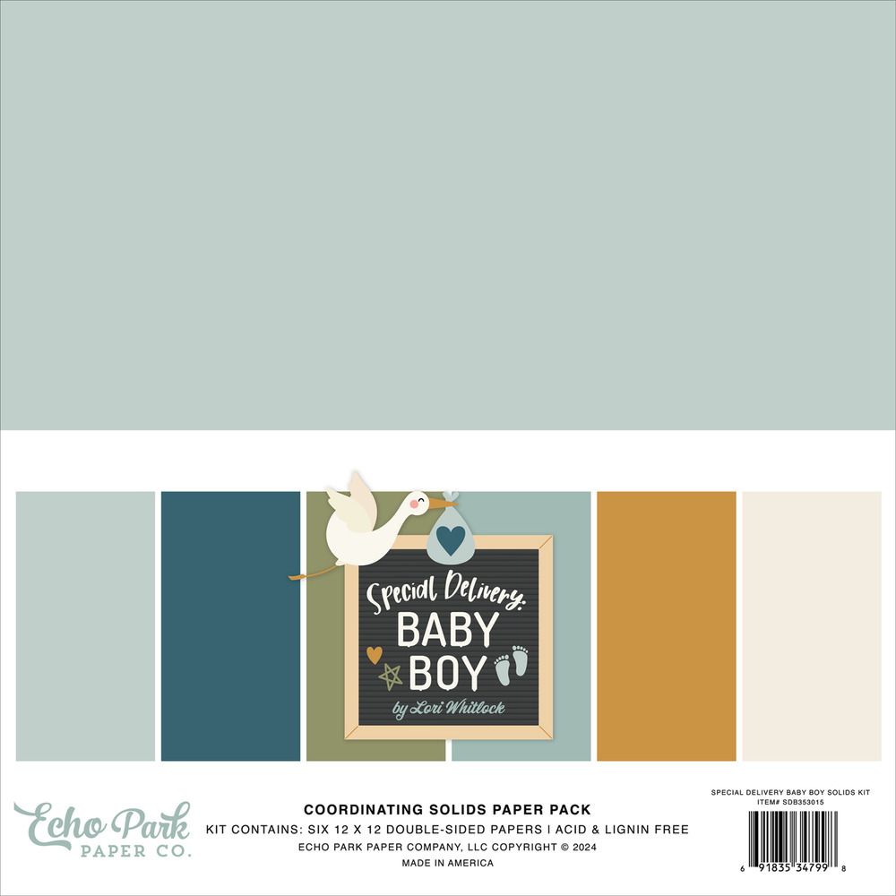 12x12 Coordinating Solids Paper Pack - Special Delivery Baby Boy Collection