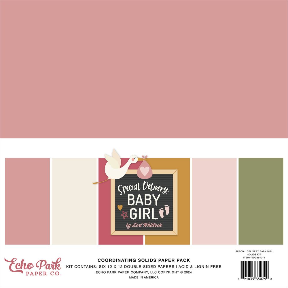 12x12 Coordinating Solids Paper Pack - Special Delivery Baby Girl Collection