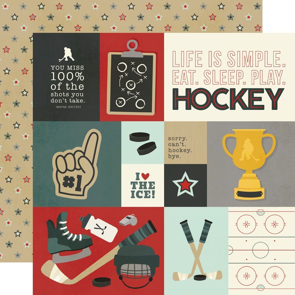 12x12 Double-sided Patterned Paper - Hockey Collection