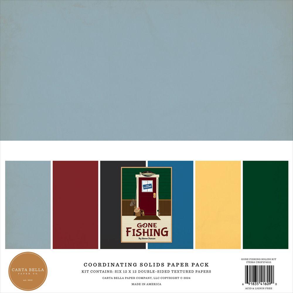 12x12 Coordinating Solids Paper Pack - Gone Fishing Collection