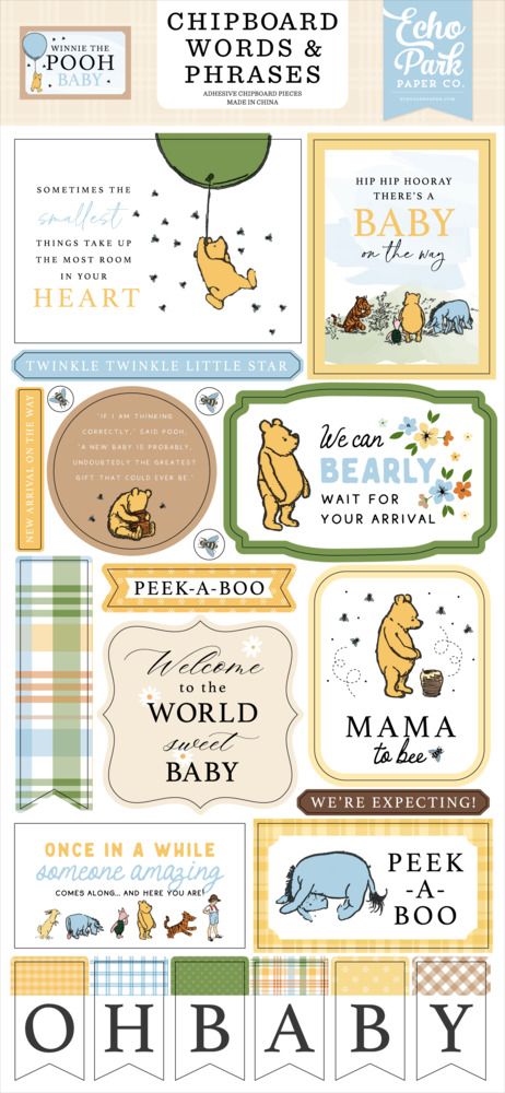 Chipboard Words &amp; Phrases - Winnie the Pooh Baby Collection