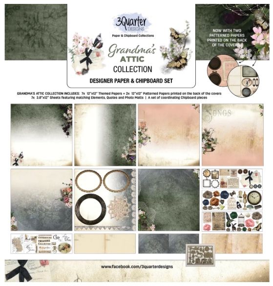12x12 Designer Paper &amp; Chipboard Set - Grandma&#39;s Attic Collection