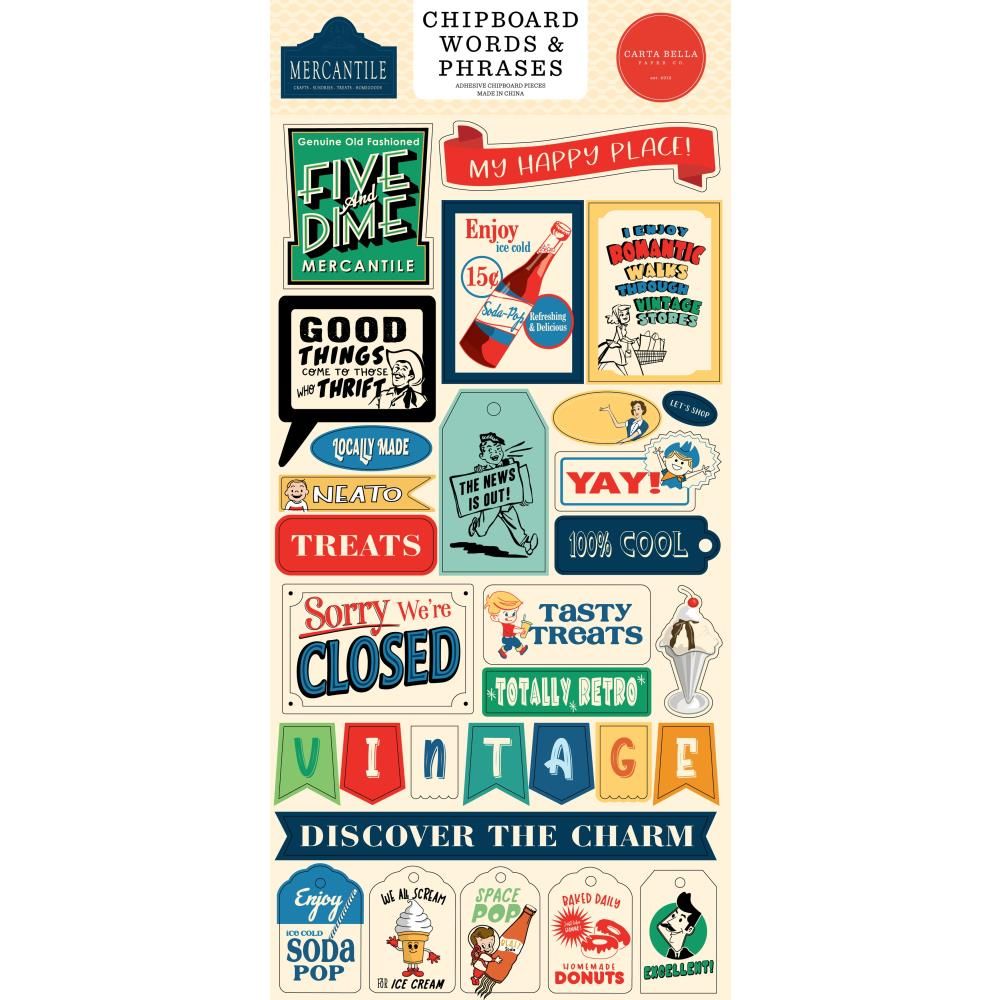 Chipboard Words &amp; Phrases - Mercantile Collection
