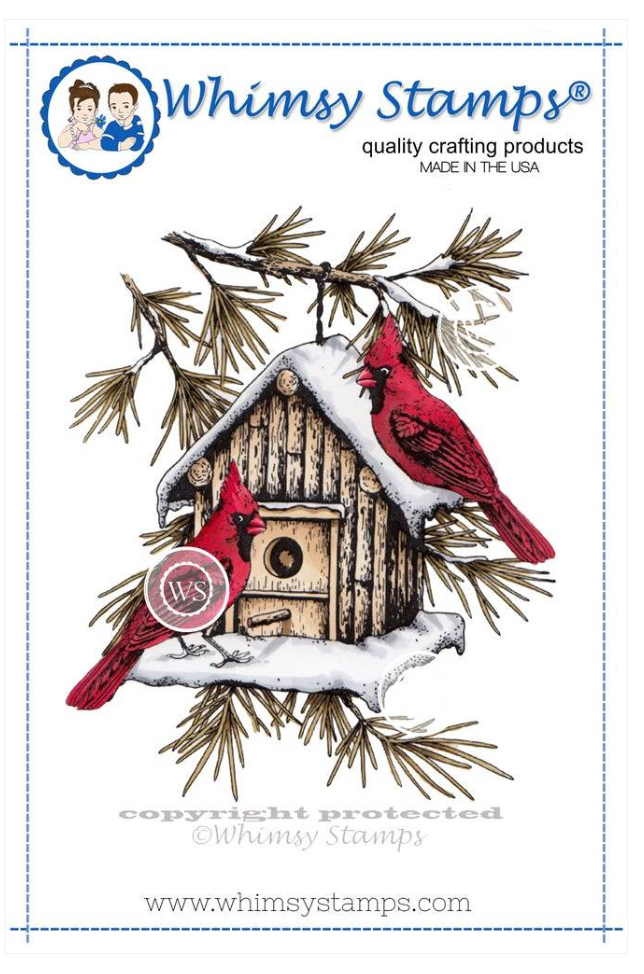 Cardinal Birdhouse - Rubber Cling Stamp
