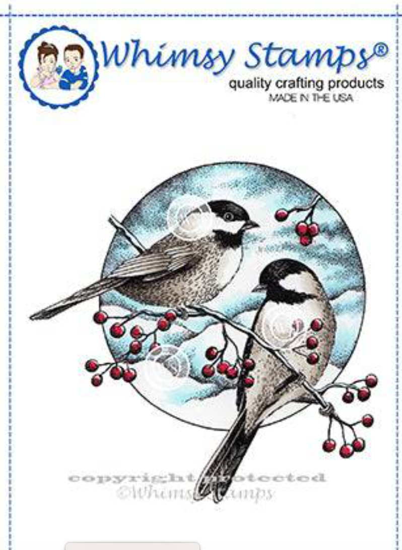 Chickadee and Berries - Rubber Cling Stamp