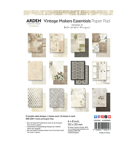6x8 Essentials Paper Pack - Vintage Makers Collection