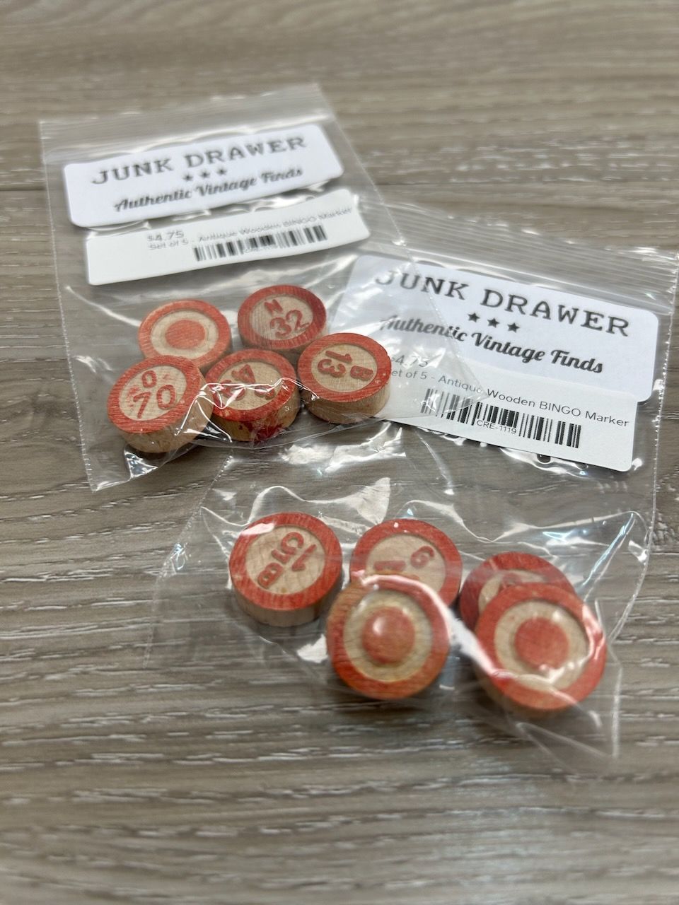 Antique Wooden BINGO Markers - Set of 5