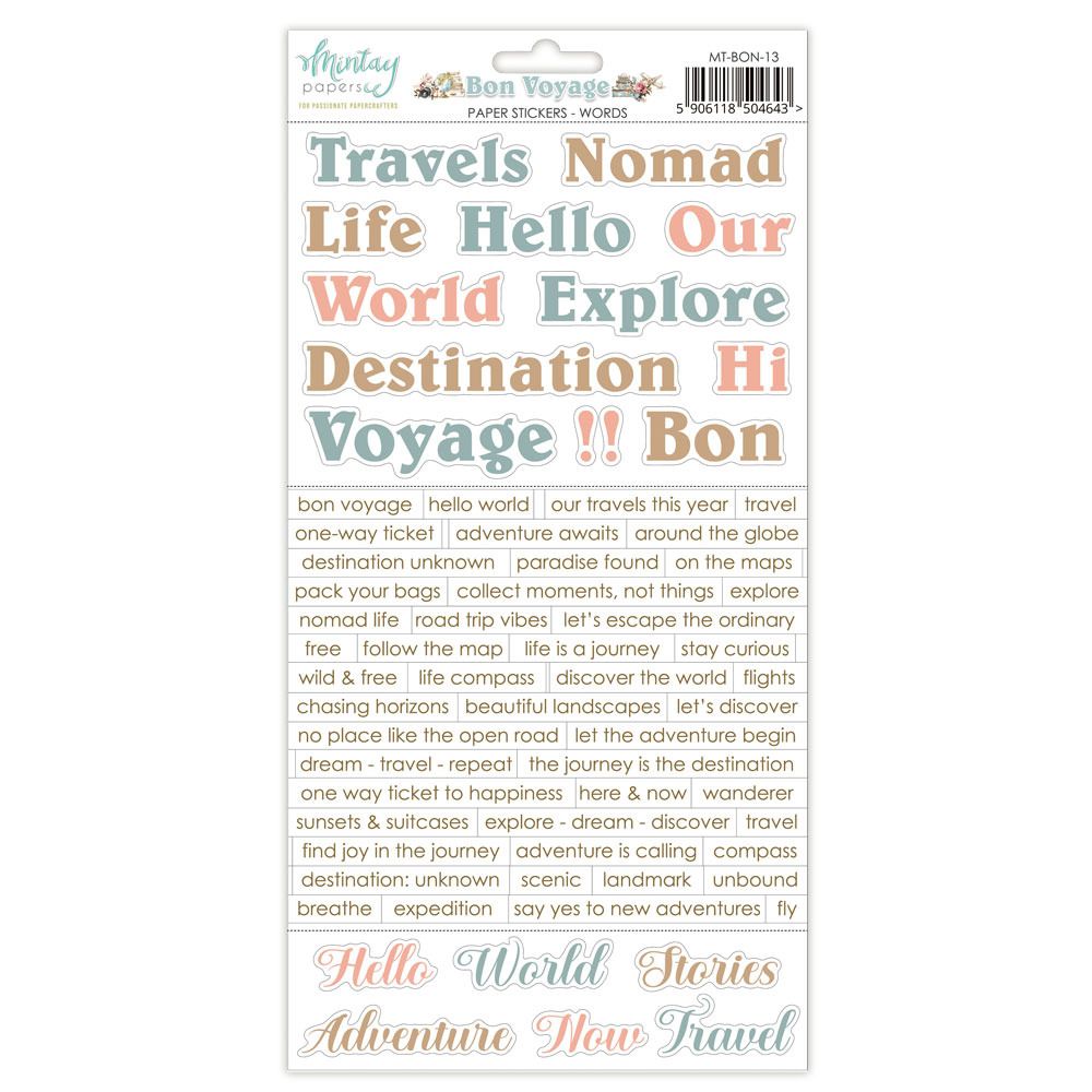 Words - 6x12 Paper Stickers - Bon Voyage Collection