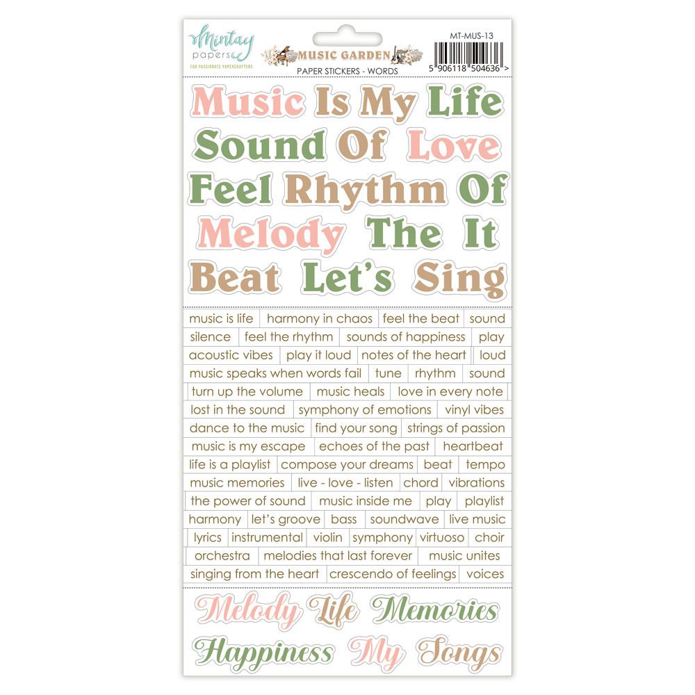 Words - 6x12 Paper Stickers - Music Garden Collection