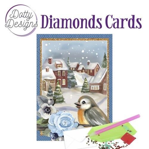 Bird in a Snowy Christmas Village - Dotty Designs Diamond Card Kit