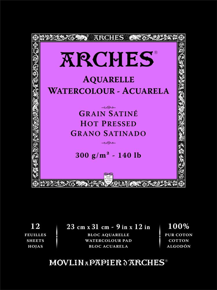 Aquarelle Watercolour Paper Pad, N. White HP 9X12&quot; 140lb