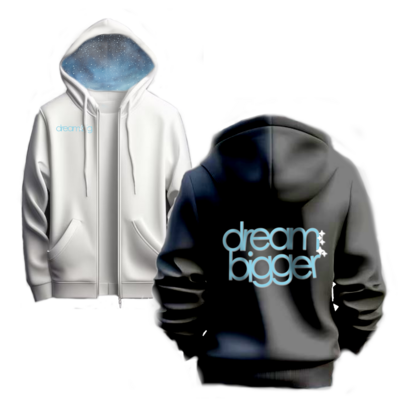 Dream Bigger Hoodie | Unisex Embroidered Patch with Starry Lining Zipper Hoodie [white/black]