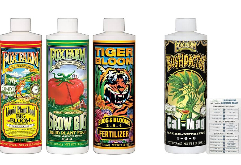 Fox Farm Plant Fertilizer Soil Bundle: Big Bloom, Grow Big, Tiger Bloom, Cal-Mag (Pack of 4-16 oz Bottles) + Twin Canaries Chart