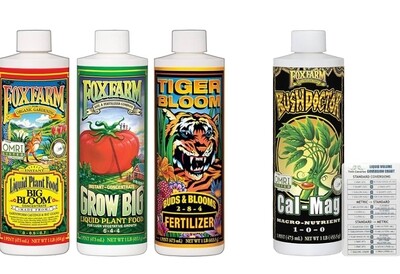 Fox Farm Plant Fertilizer Soil Bundle: Big Bloom, Grow Big, Tiger Bloom, Cal-Mag (Pack of 4-16 oz Bottles) + Twin Canaries Chart