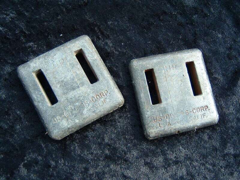 US Divers VERY early one pound weights STAMPED NOT CAST WITH NAME.