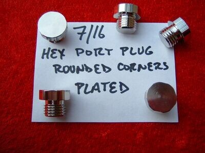 Port Plug HEX STYLE NEW 7/16 PLATED BRASS w rounded corners