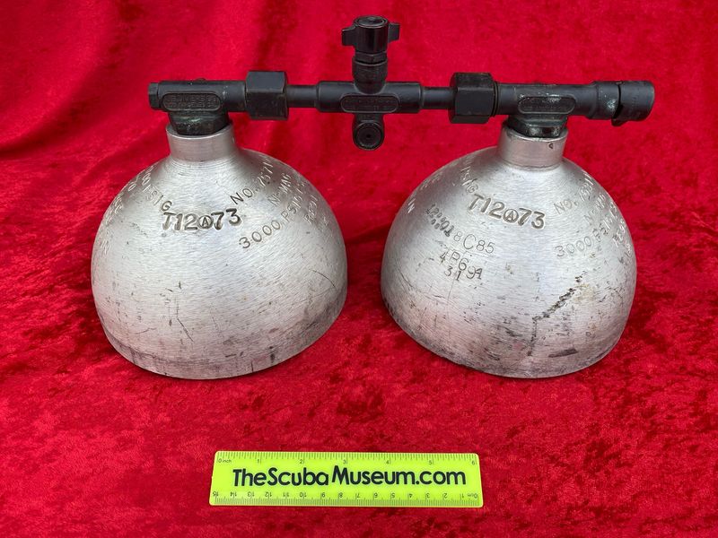 US Divers 3/4 inch three piece NON MAGNETIC manifold and REGULATOR table top display.  RARE and UNIQUE!!  (regulator NOT included)