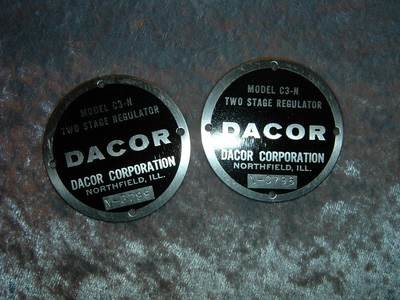 DACOR C3-N 2 stage regulator label NOS DACOR C3-N 2 stage regulator label NOS
