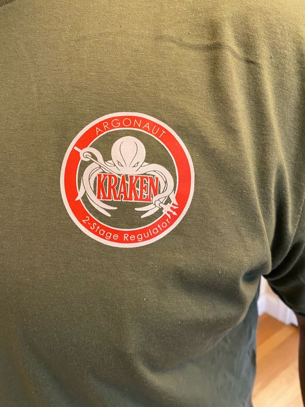 Argonaut Kraken T Shirt (RED INK) LARGE MILITARY GREEN softstyle shirt