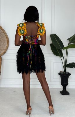 Floral Sheer Lace Back & Sequin Skirt