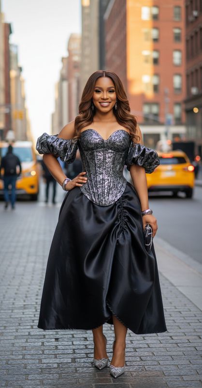 Shimmering Corset &amp; Adjustable Slit Skirt
