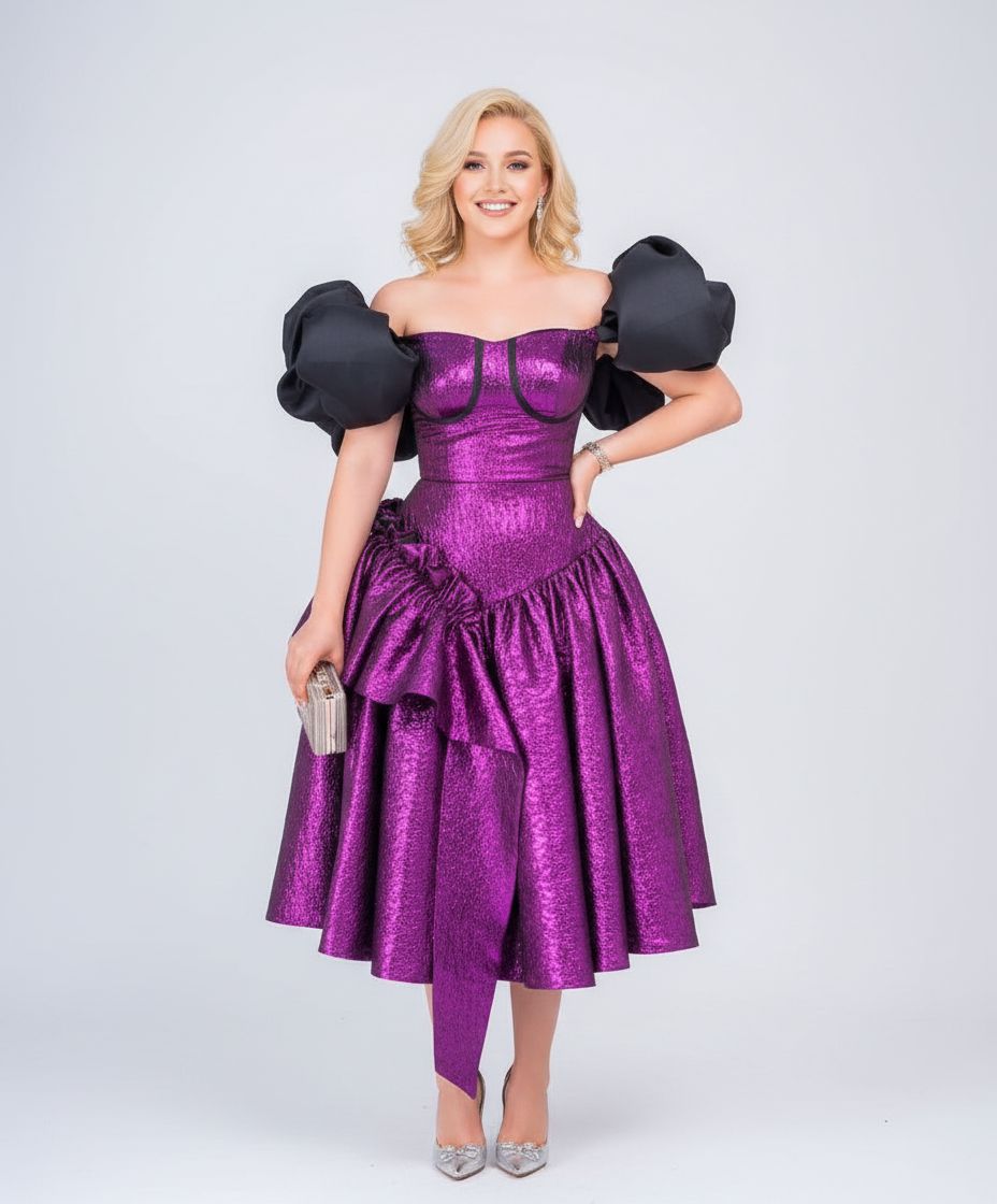 Elegant off Shoulder Purple Dress
