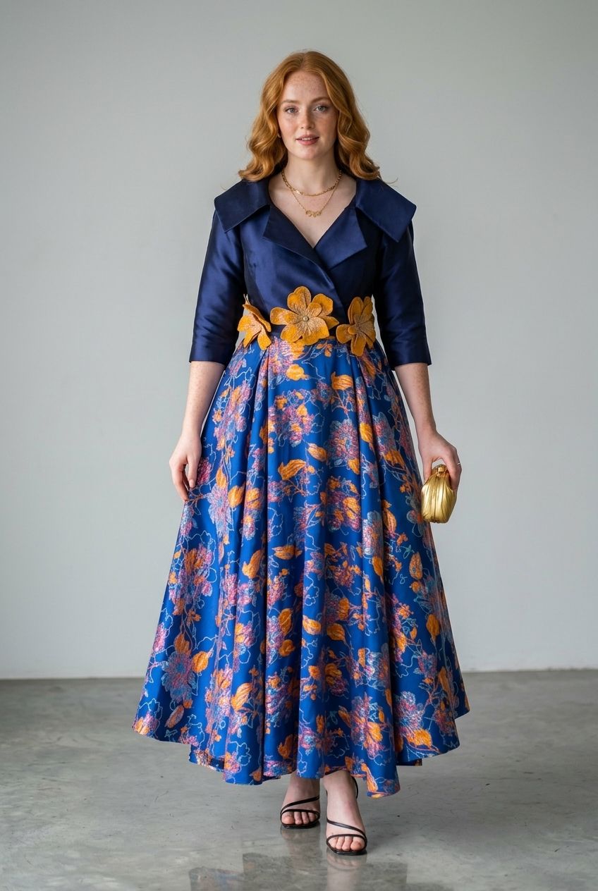 Elegant Bottom Floral Flared Dress