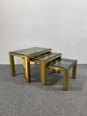 Tris tavolini ottone Hollywood Regency 1970 Design Modernariato