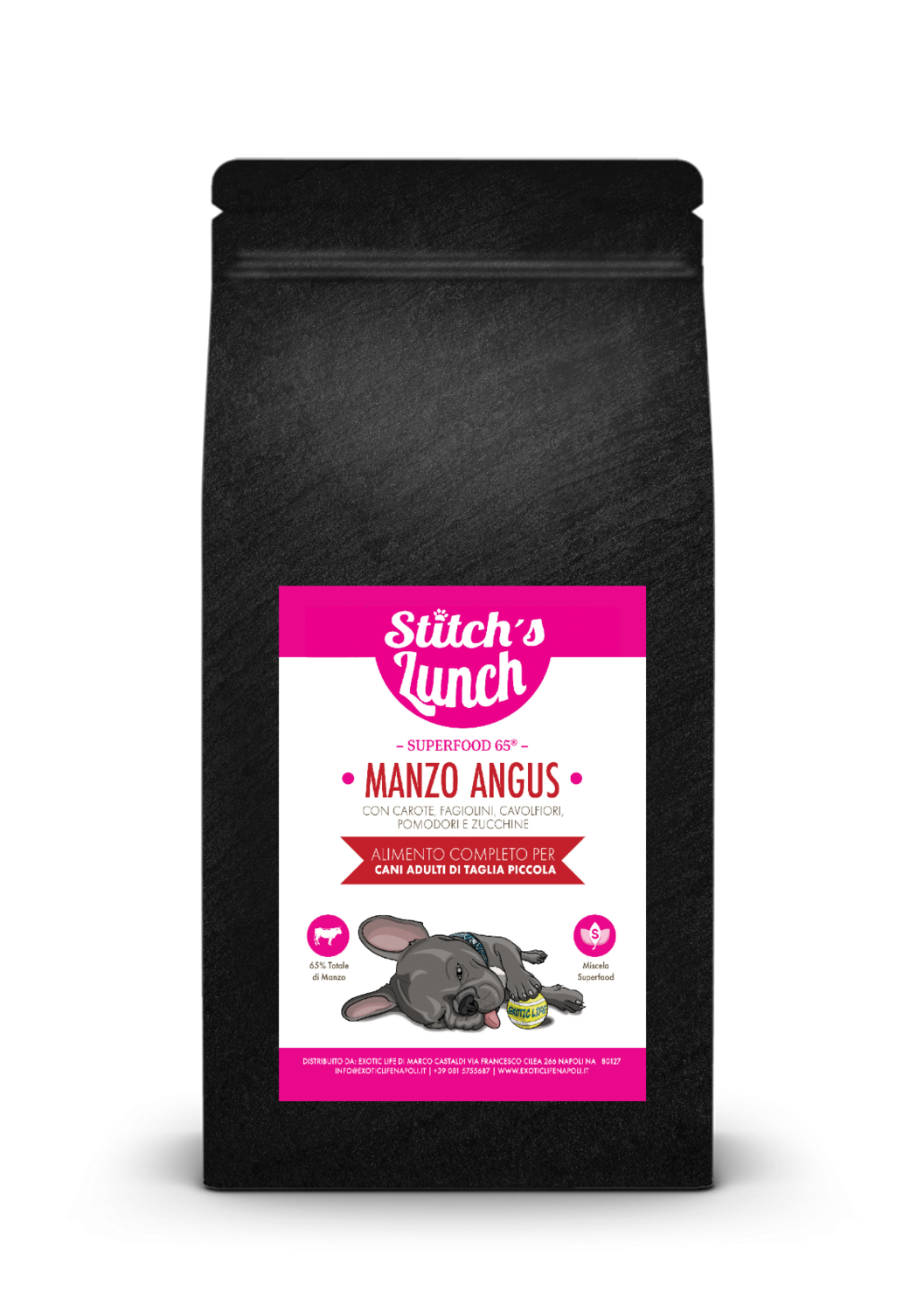 STITCH&#39;S LUNCH SMALL BREED CANE ADULT SUPERFOOD 65 MANZO ANGUS 2 KG